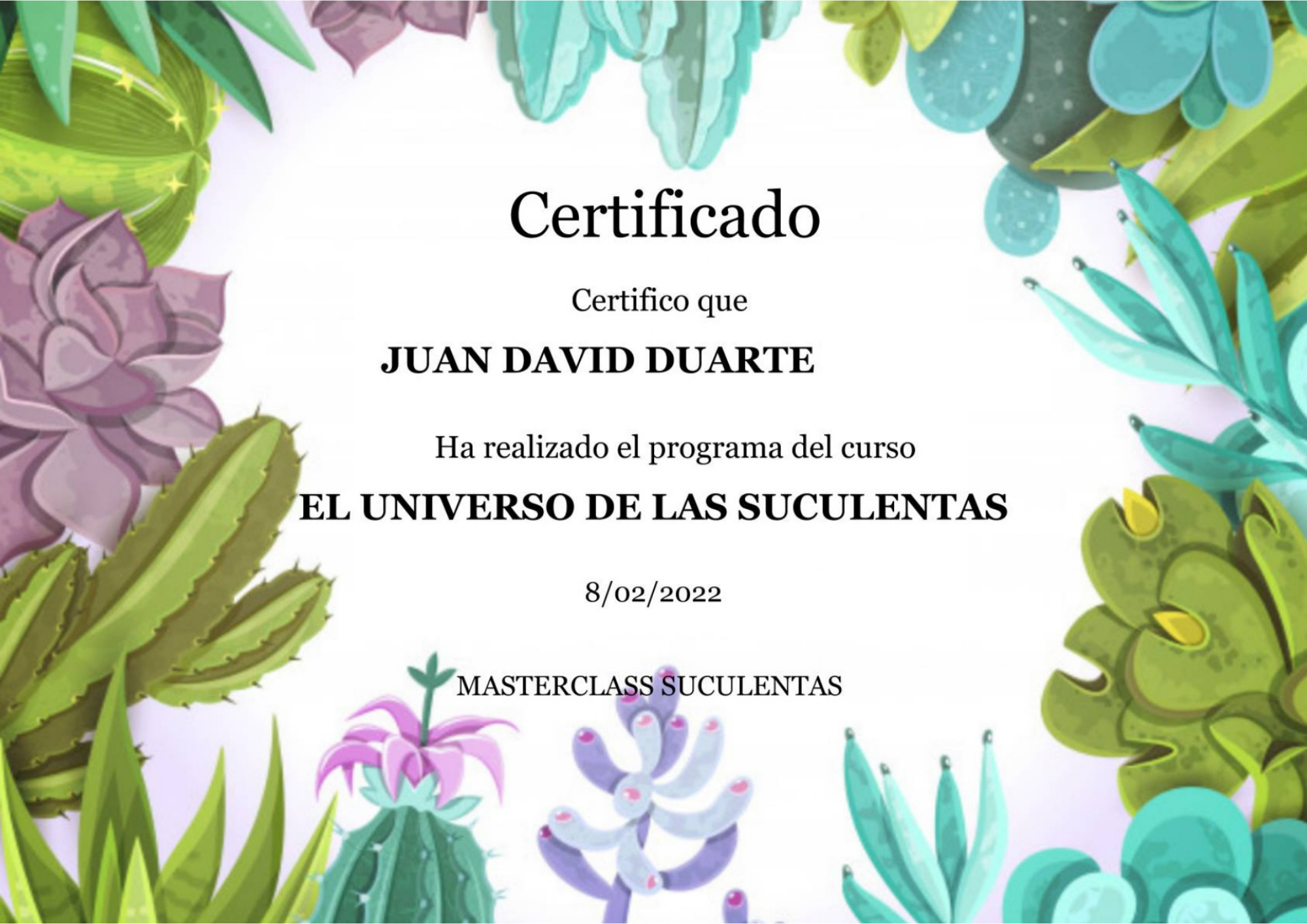 Certificado Suculentas 